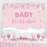 Lofaris Pink And White Snow World Baby Shower Backdrop For Girl
